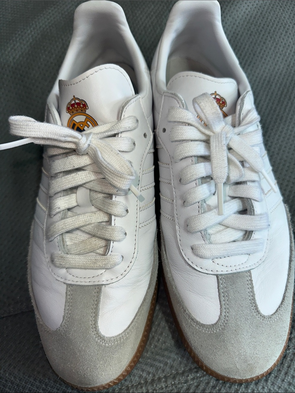 adidas Originals White & Light Gray Men's Sneakers with Real Madrid Crest